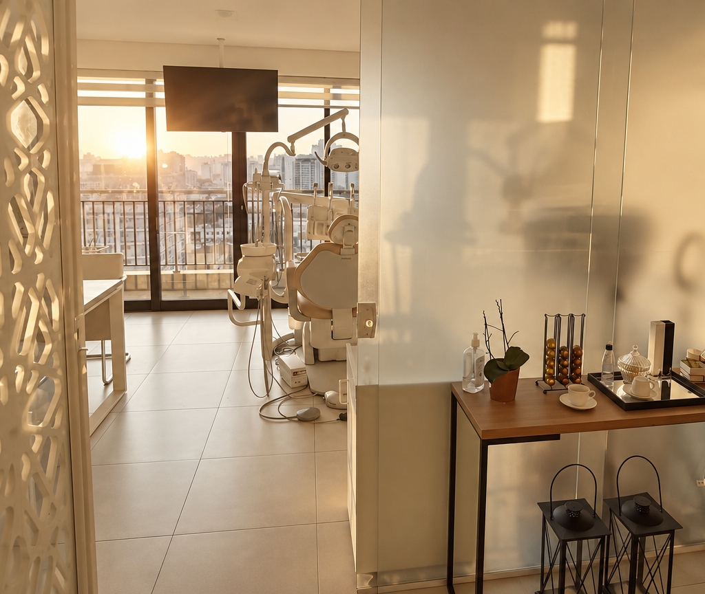 Sala de atendimento da clínica odontológica Dra. Heleny Corrêa na Mooca